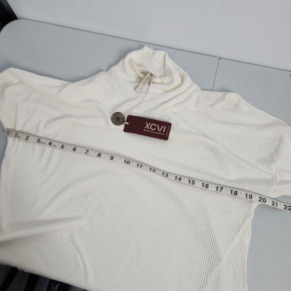NEW XCVI Size Small Soft Rib Knit Stretch Raw Hem Turtleneck Top Shirt Ivory - Picture 4 of 7